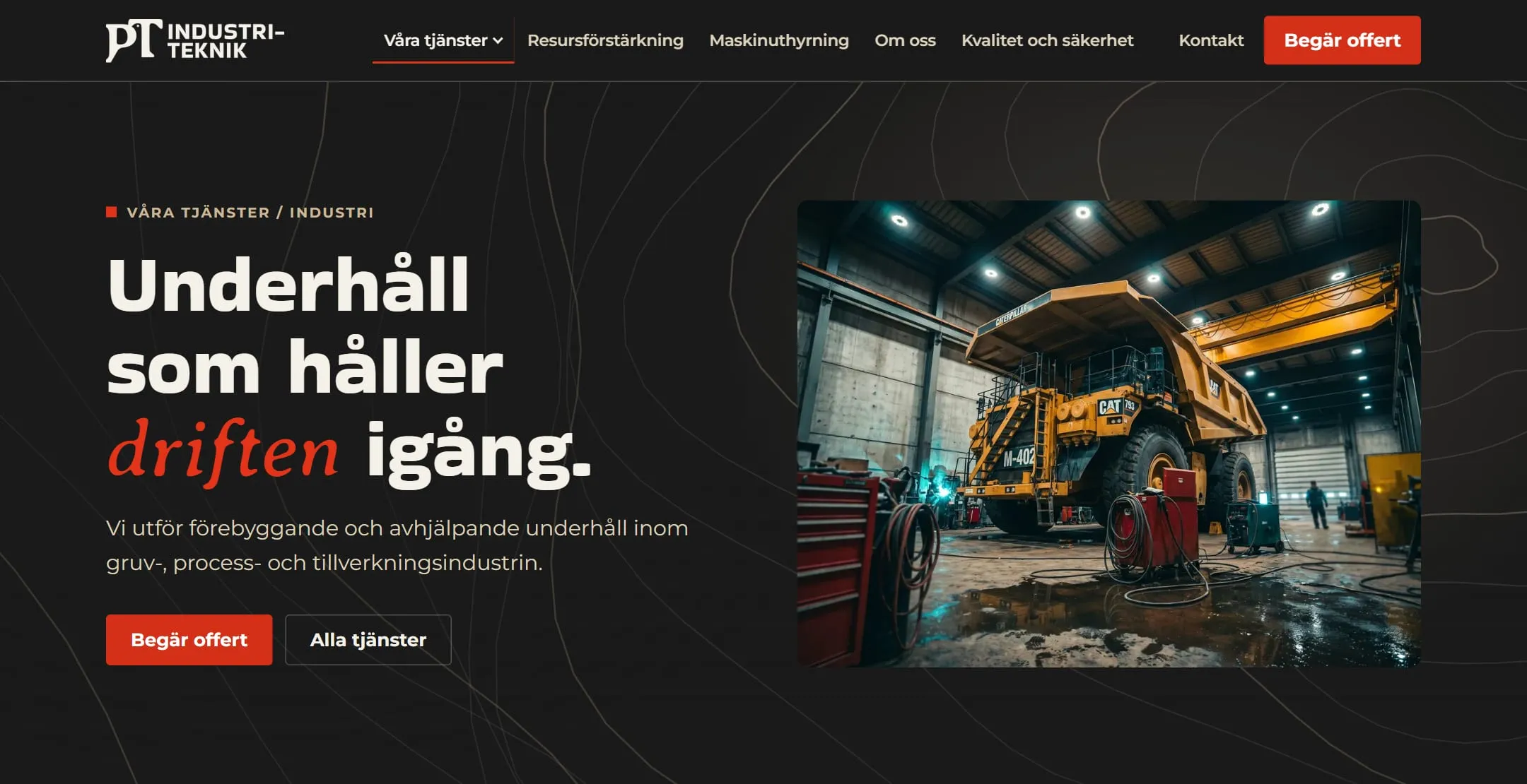 Industrisidan hos PT Industriteknik med en dumper i en verkstad