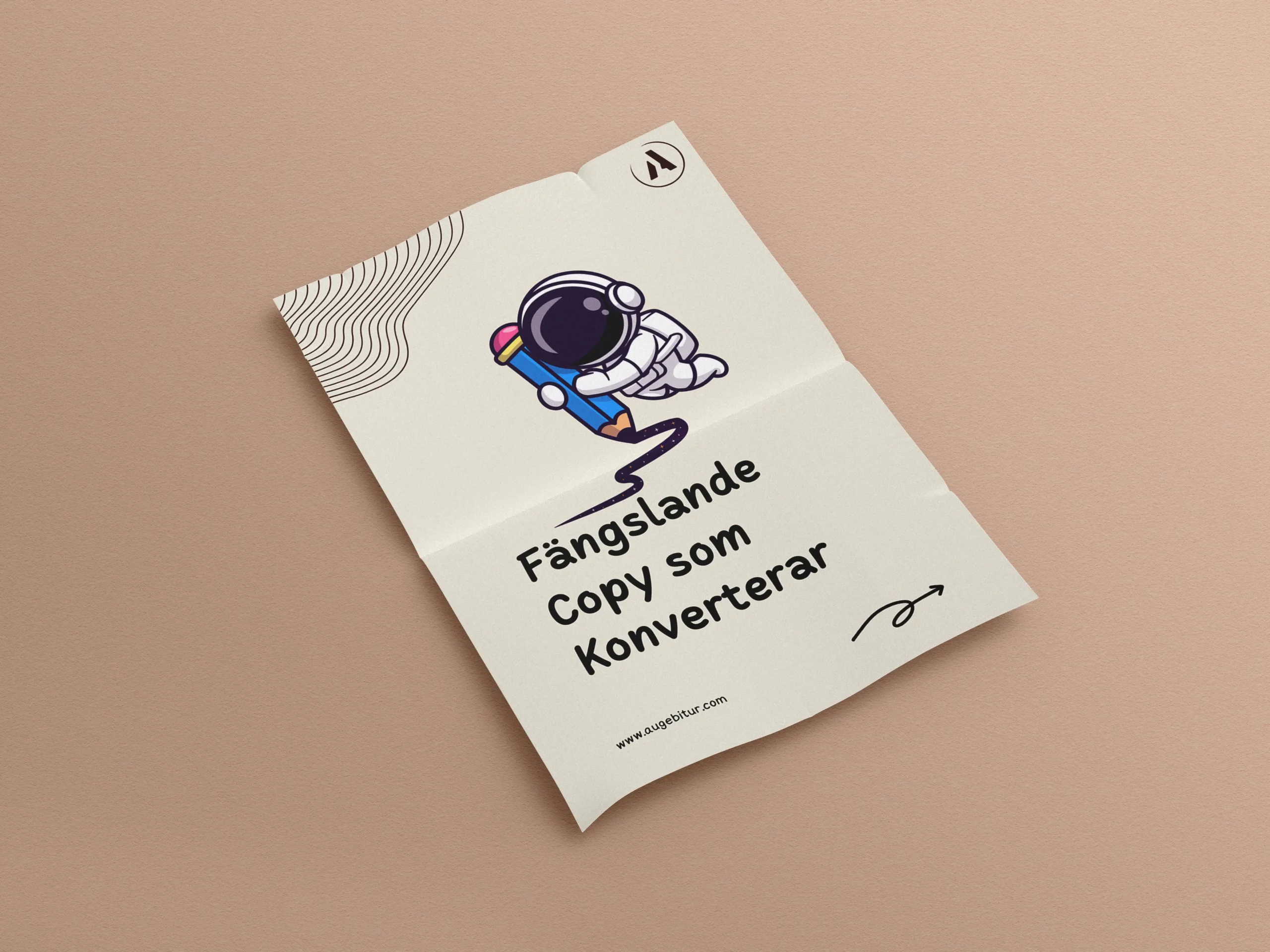 Affisch med texten 'Fängslande copy som konverterar' och en tecknad astronaut – symboliserar strategisk och engagerande copywriting