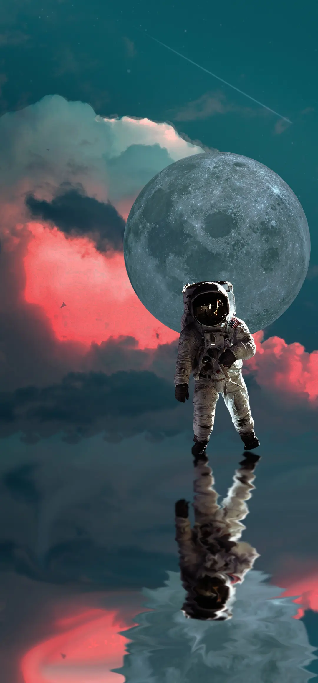 bakgrundsbild-mobil Astronaut framför månen i kreativ rymddesign – Augebitur webbyrå.